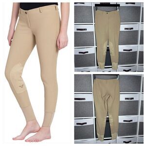 TuffRider Ladies Ribb Lowrise Pull-On Knee Patch Breeches Tan Size 26